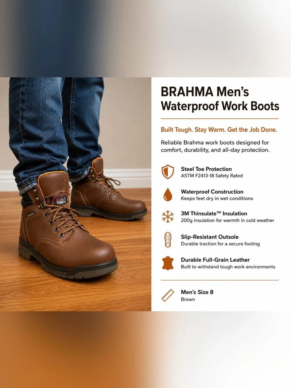 Brahma Men’s Brown Waterproof Steel Toe Work Boots